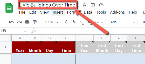 Change Timeline spreadsheet title