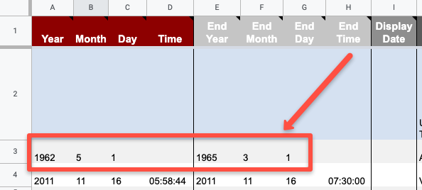 Add start and end date to the spreadsheet