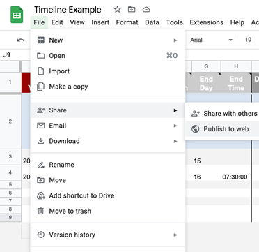 Publish spreadsheet to the web