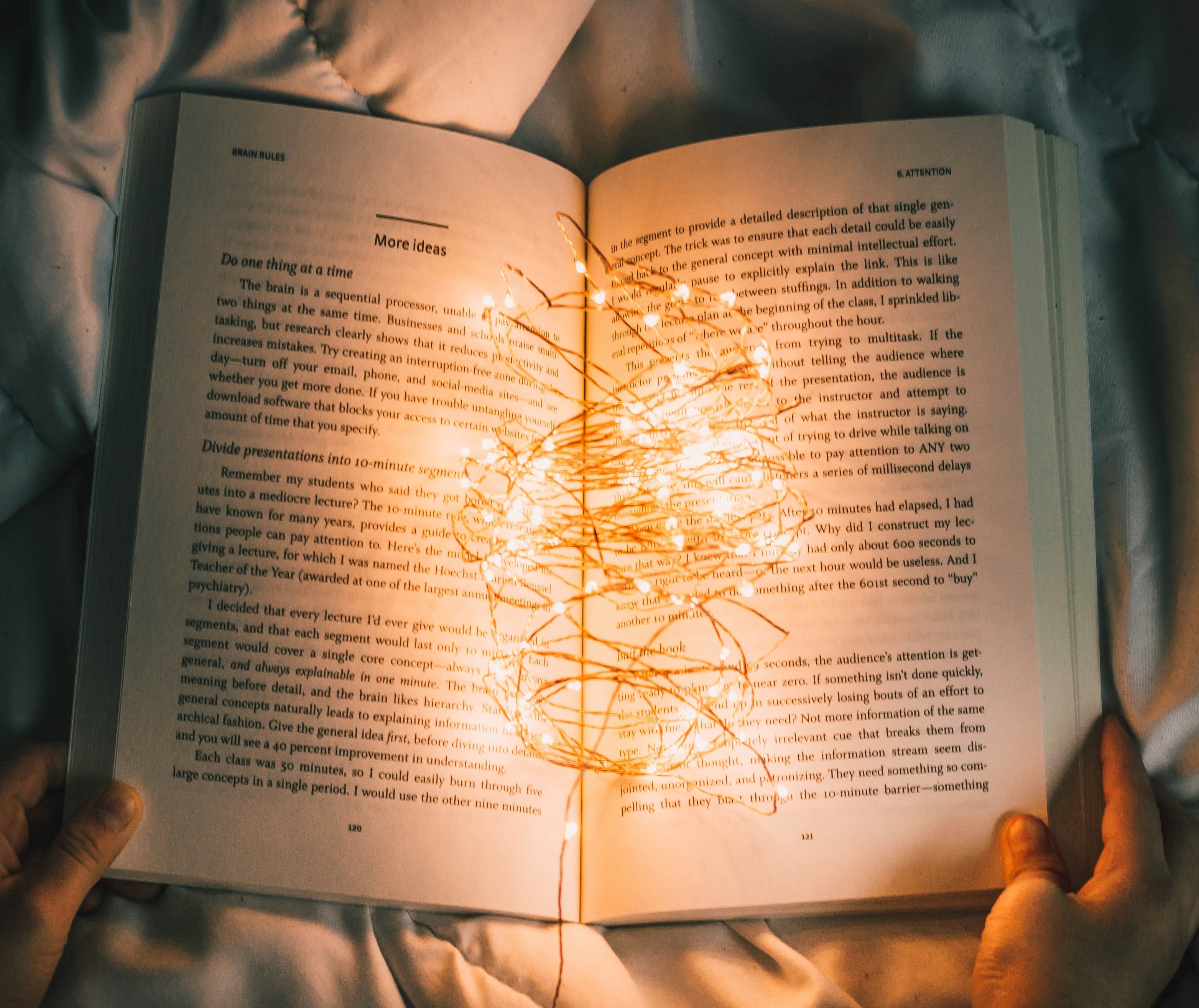 Book with twinkle lights representing creativity