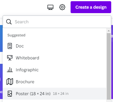 create a design button, select poster.