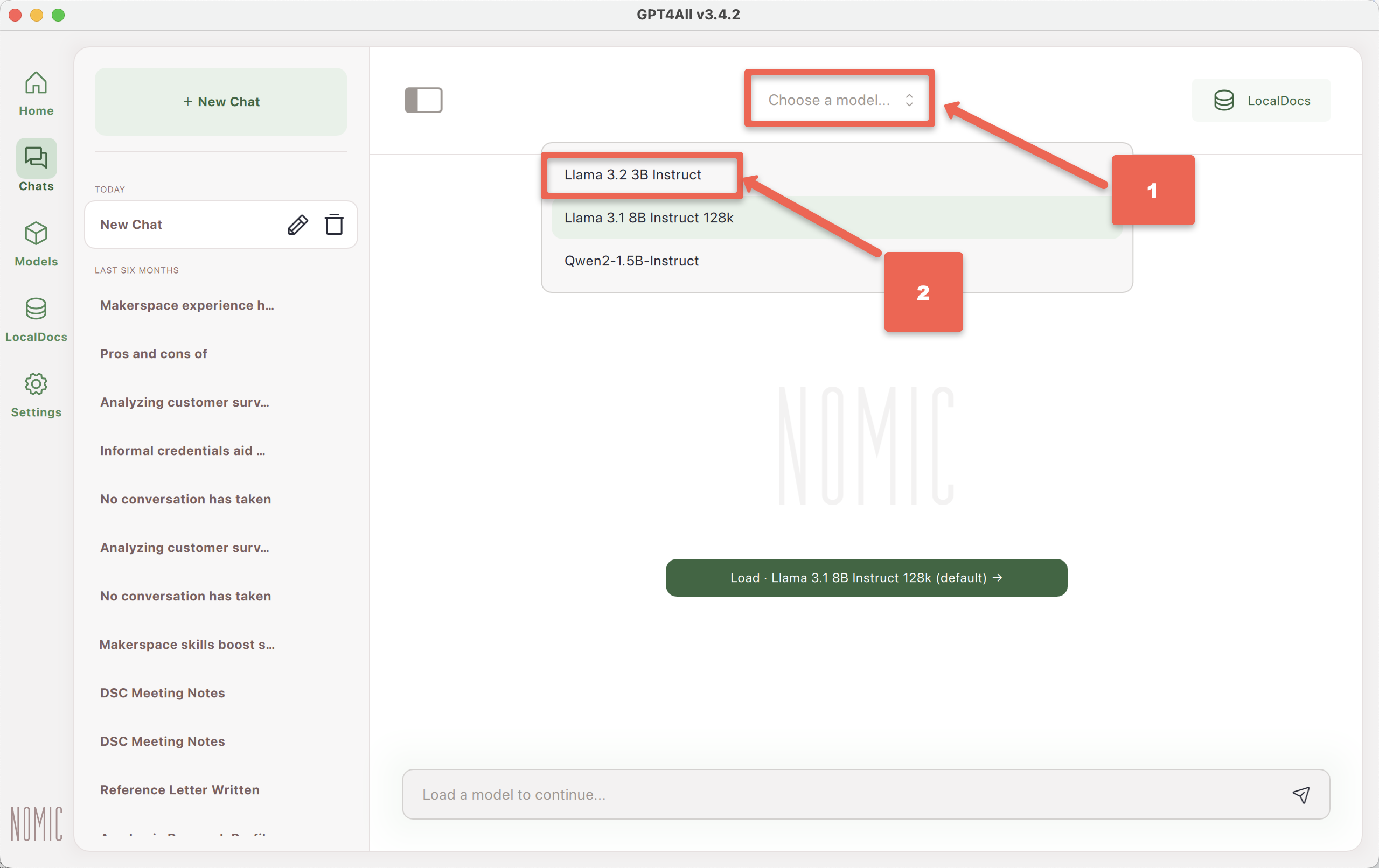 Select the large language model you want to use.