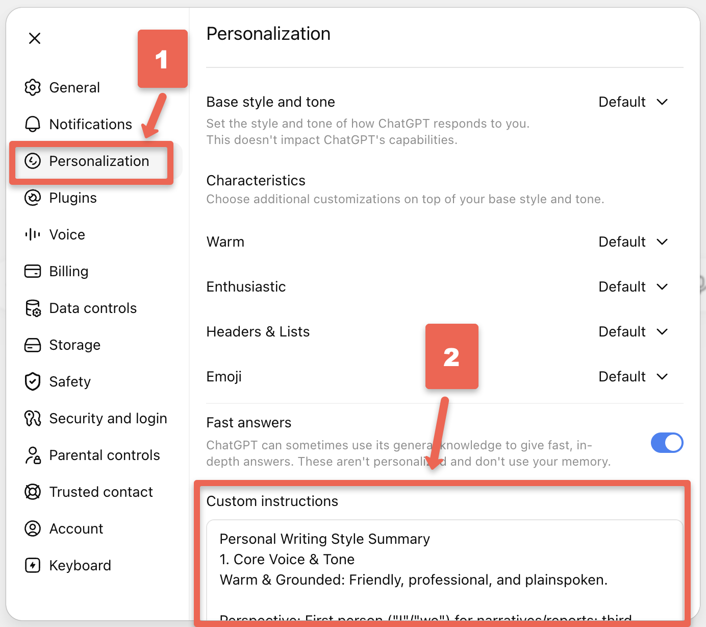 Adding the style guide to ChatGPT's custom instructions