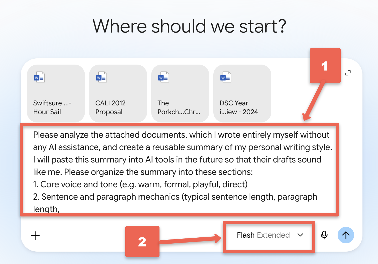Pasting the style analysis prompt