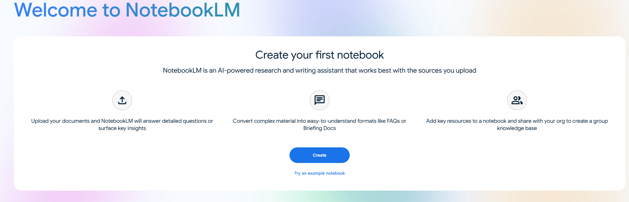 NotebookLM Create new button