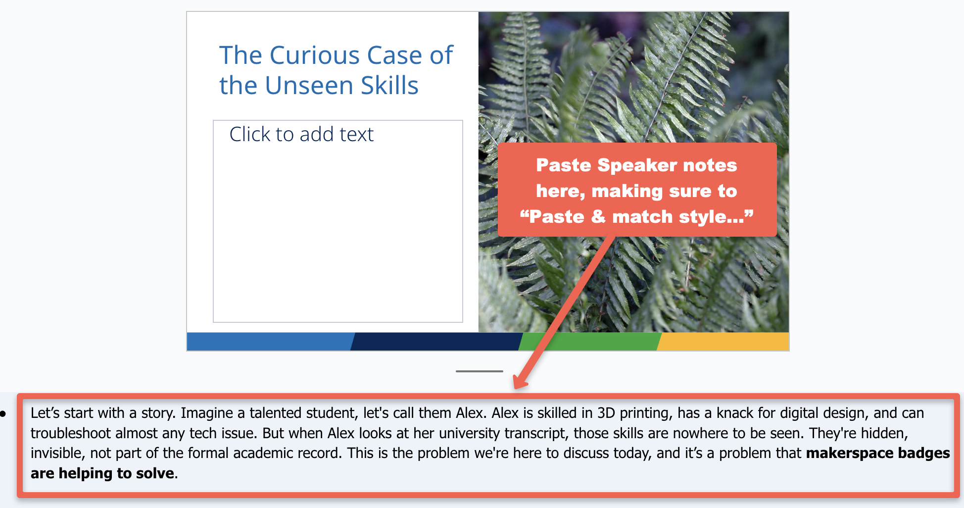 Slide suggested speaker notes on the slide
