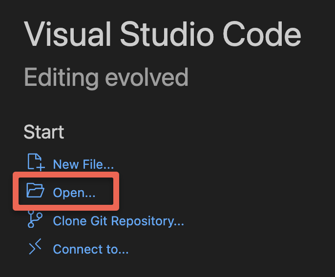 Open a folder in Visual Studio Code