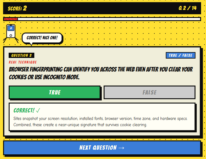 Screenshot of quiz game