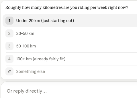 Screenshot of clarifying questions
