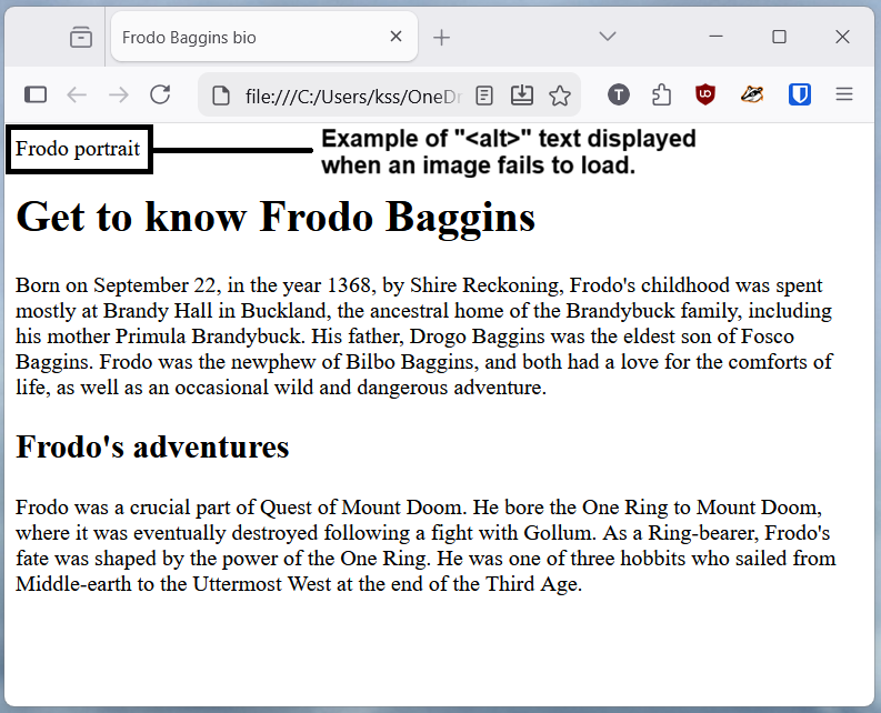 example HTML page showing alt text