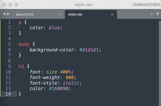 Sublime CSS code example