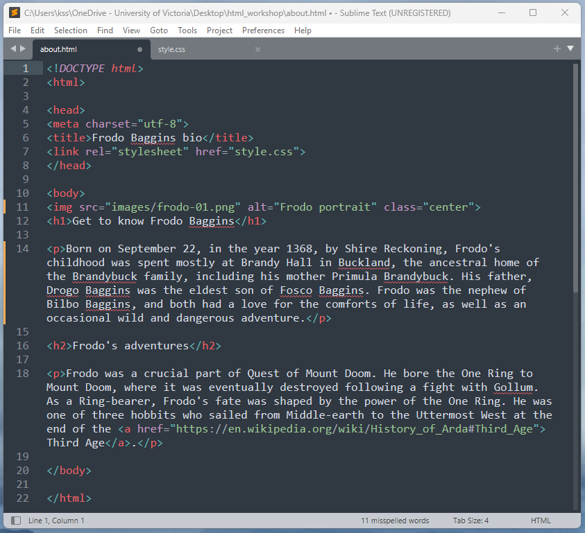 HTML file of Frodo bio page