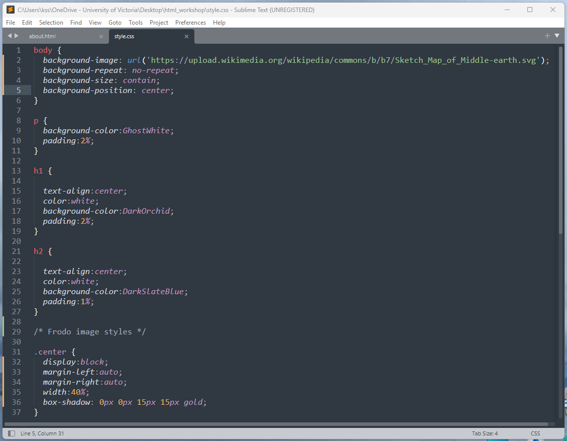 CSS file of Frodo bio page