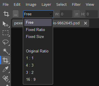 Ratio dropdown