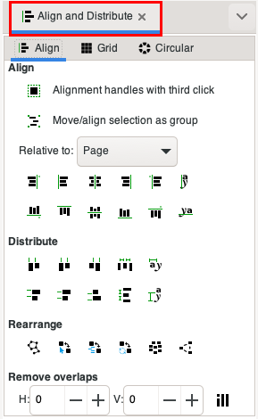 Inkscape align and distribute dialogue in dock