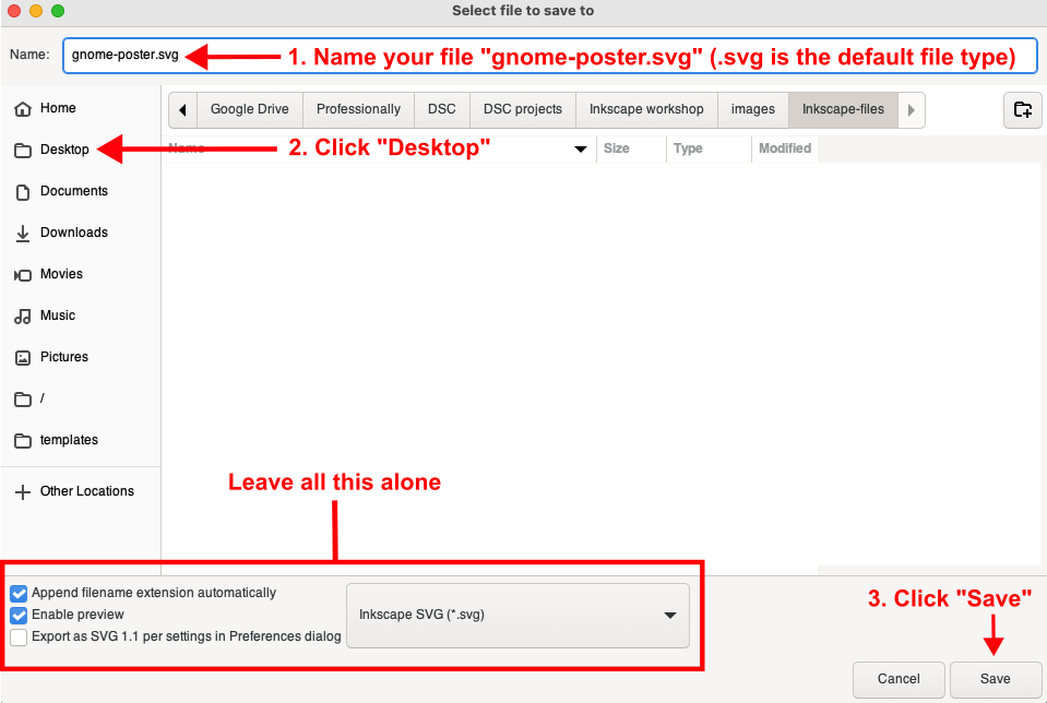 Inkscape save as instructions
