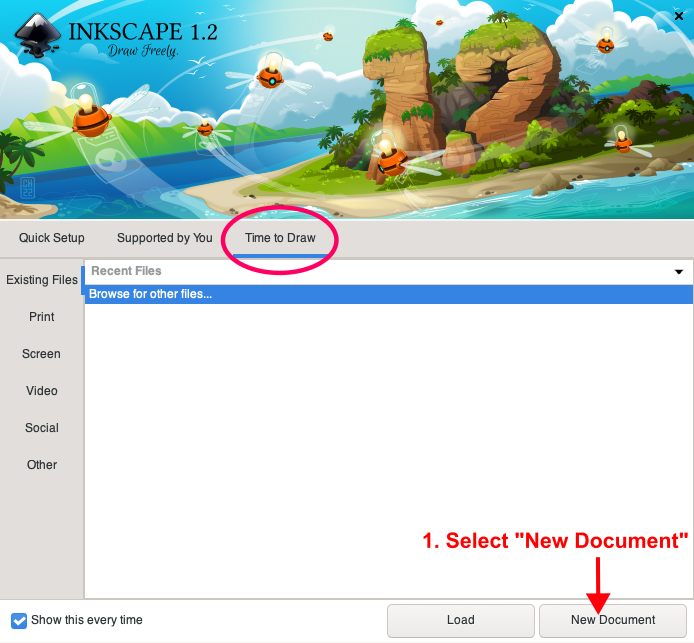 Inkscape new document window