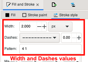 Inkscape Width and dashes values