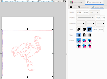 ostrich stencil view from inkscape in red outline