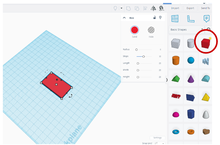 tinkercad platform, inserting a cube