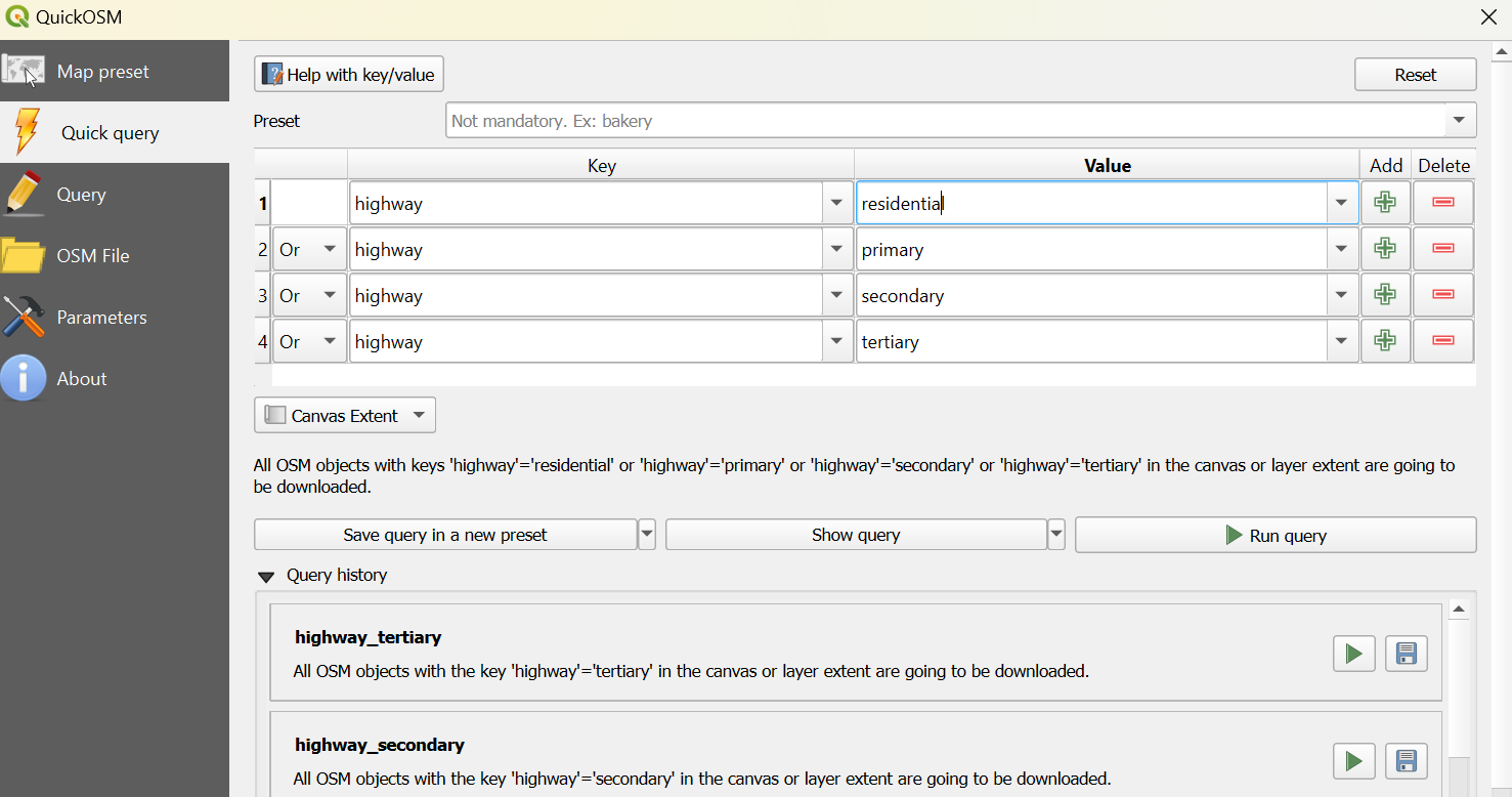 QGIS QuickOSM settings