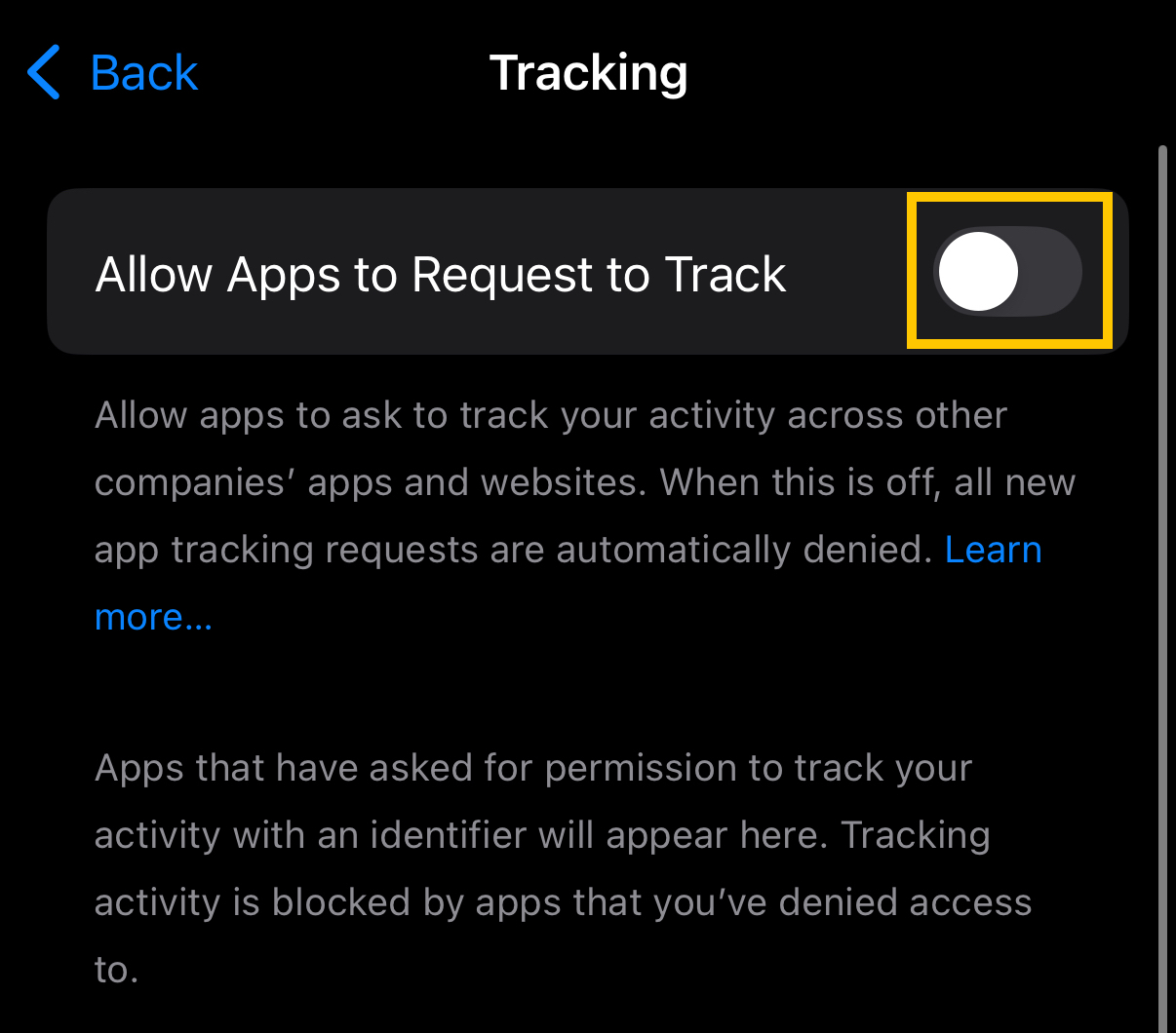 toggle off