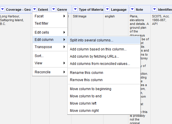 splitting columns in menus