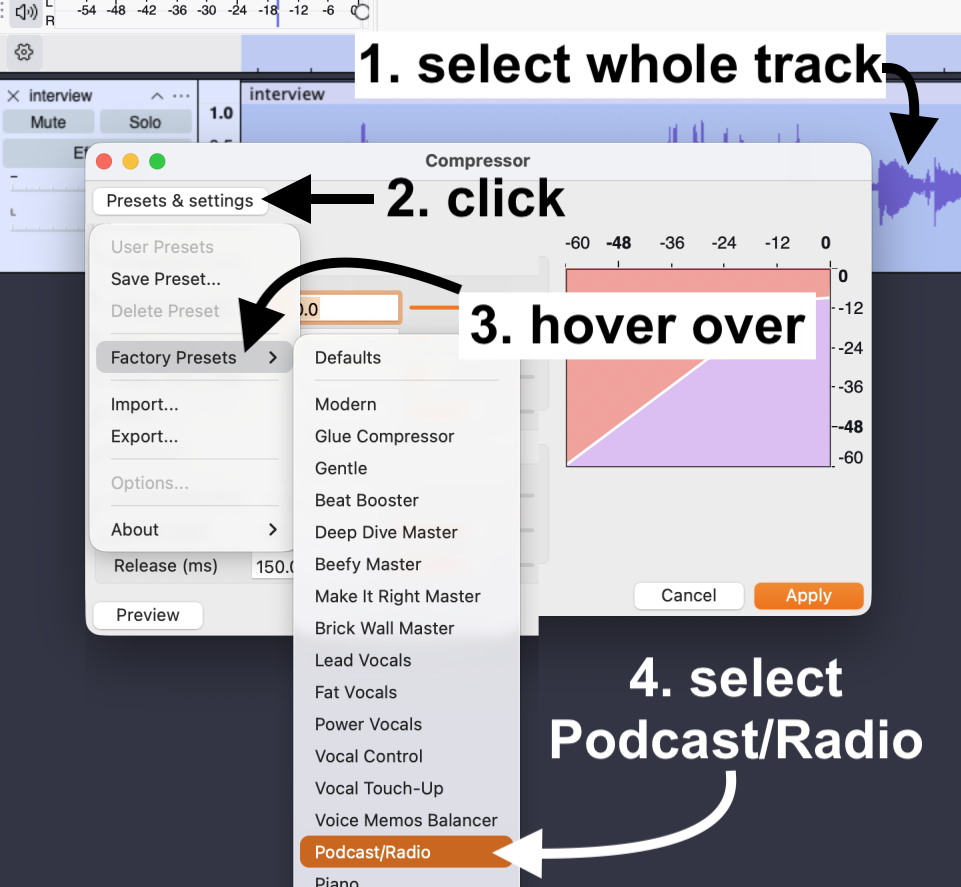 Audacity Compressor select process