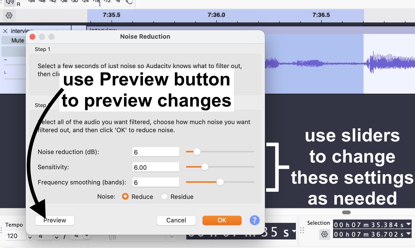 Audacity noise reduction popup