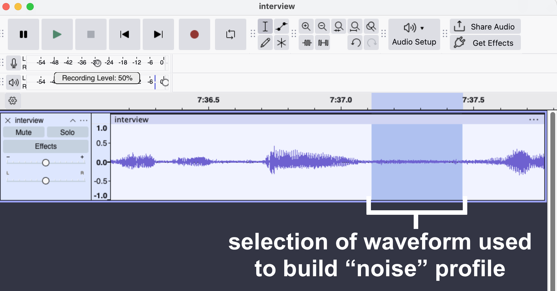 Audacity noise portion selection