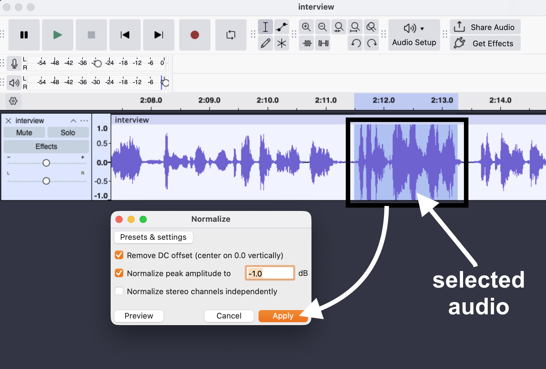 Audacity normalize process