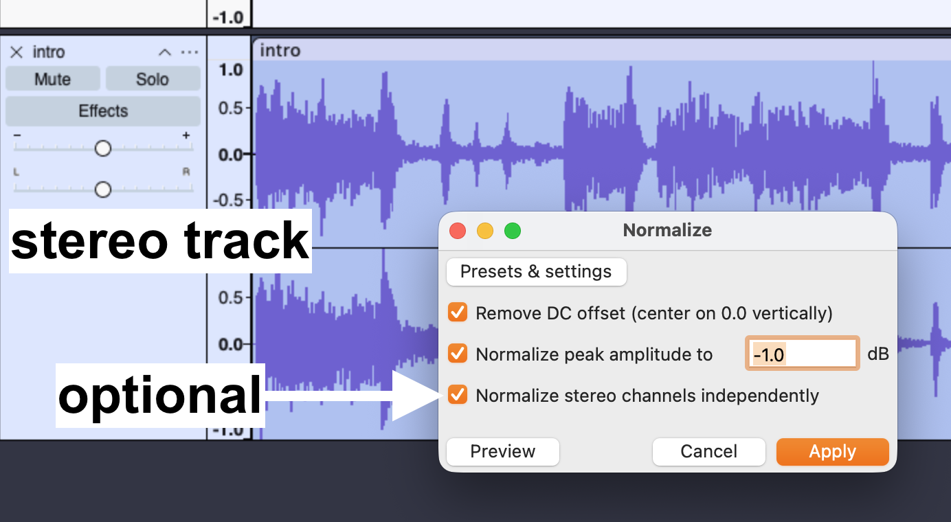 Audacity normalize stereo option