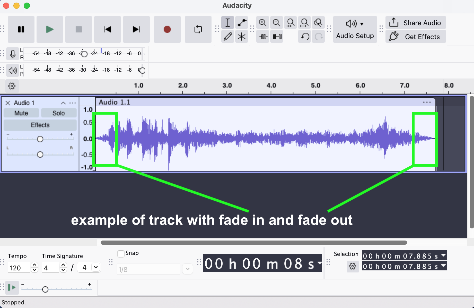 track fade in and out example