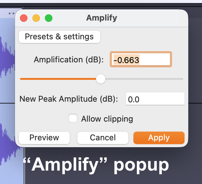Audacity's Amplify popup