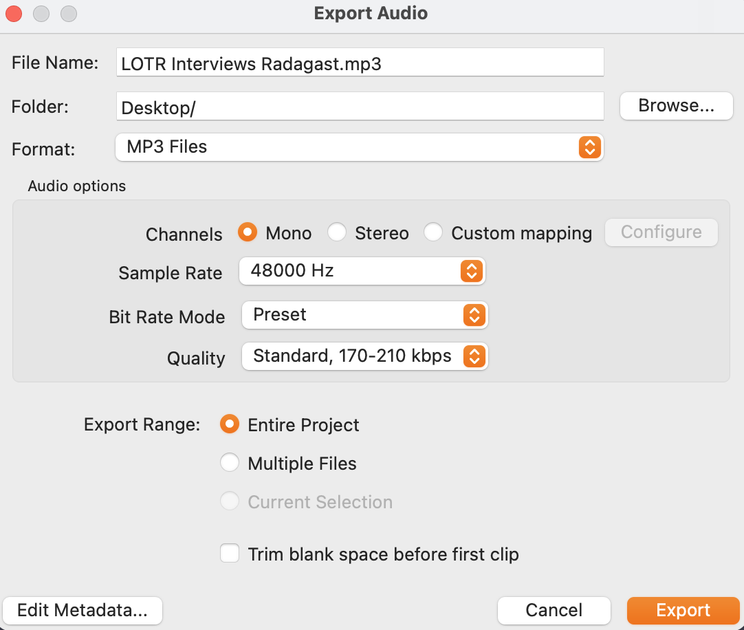 Audacity export example