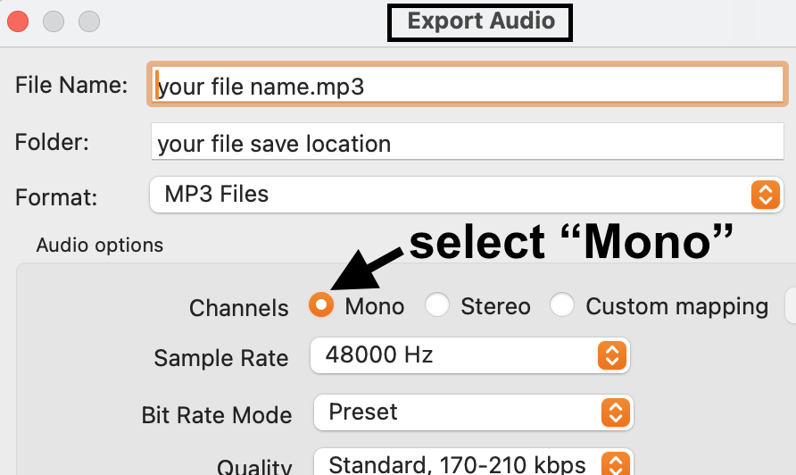 select mono in Export Audio options