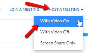 zoom menu drop down under host a meeting