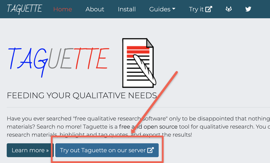 Click on the Try it out Taguette on our server button