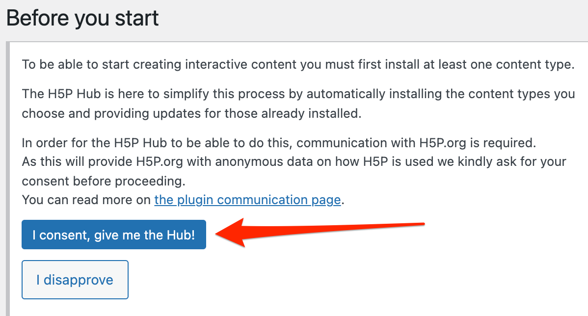 Activate H5P Hub consent