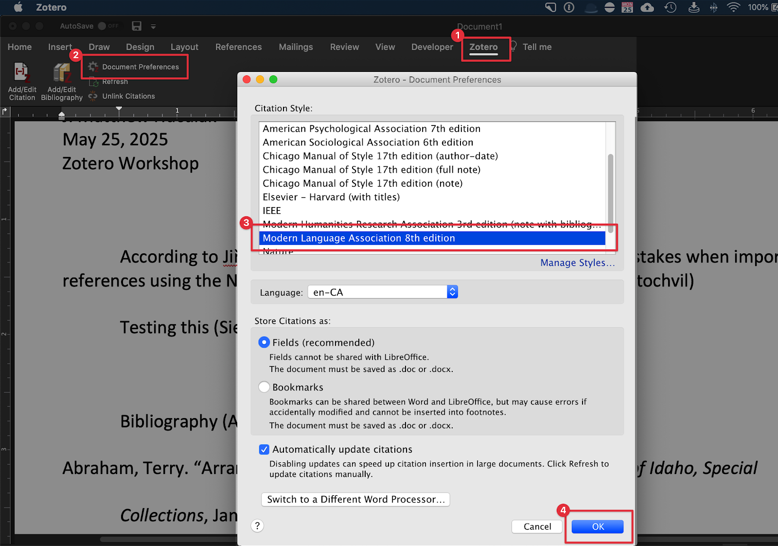 document preferences